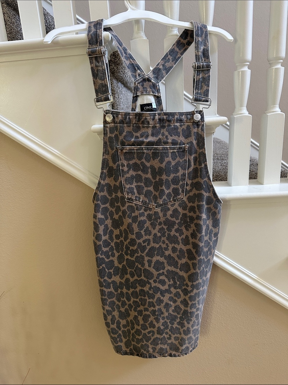 Leopard Print Denim Overall Dress